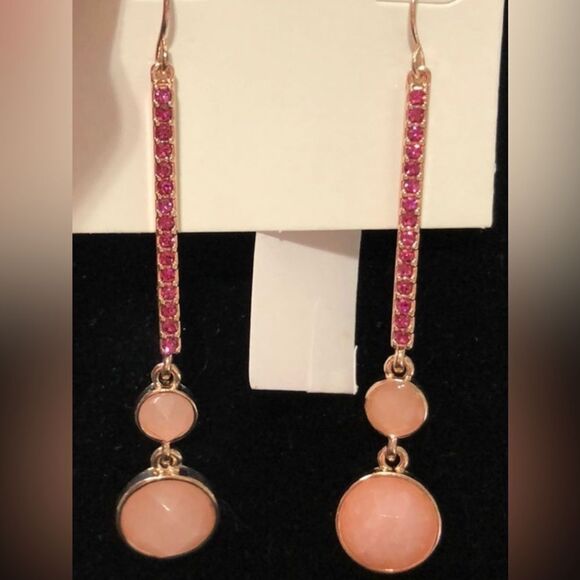 Gold & Pink Rhinestone Drop Earrings - Picture 3 of 4